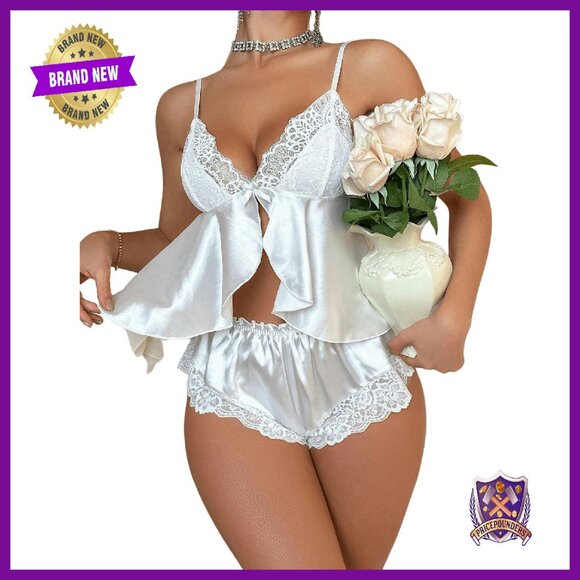 Women's Lace Lingerie Set Tie Back Satin Bow Sleepwear Pajamas